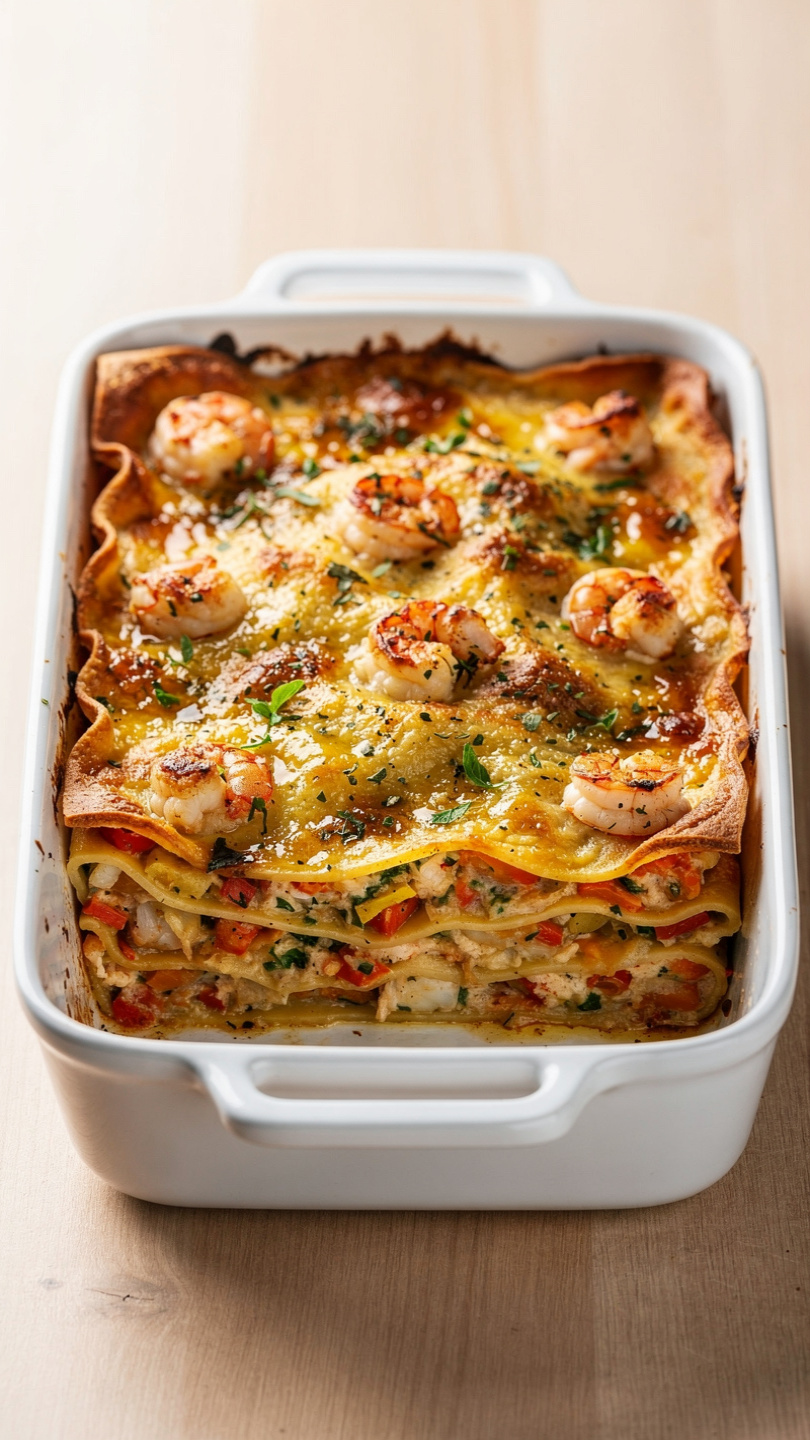 Baked Seafood Lasagna with Garlic Butter