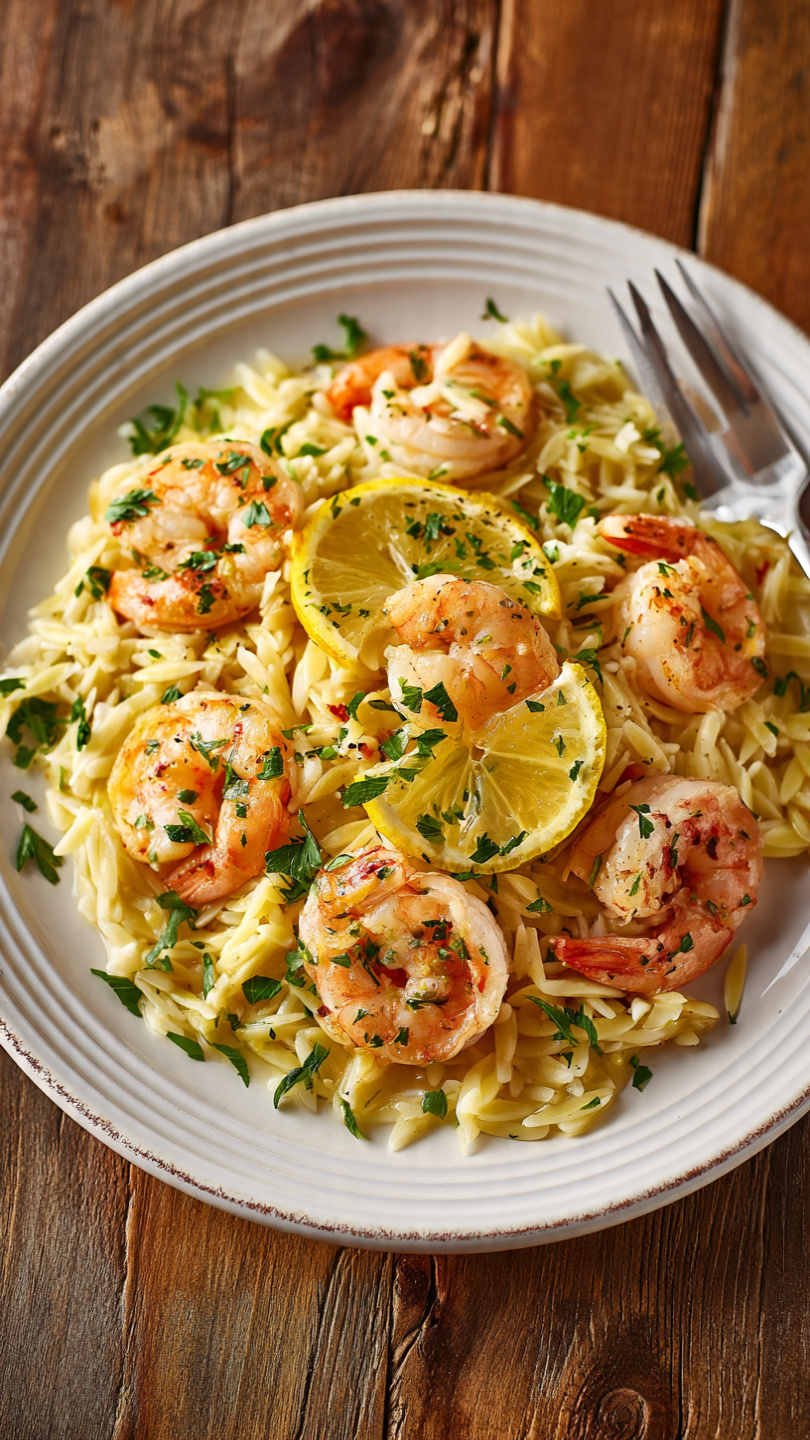 Lemon Garlic Shrimp Orzo